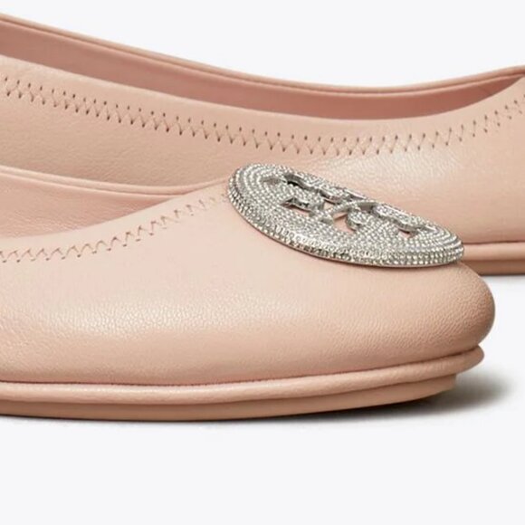 Tory Burch $298 Minnie Pavé Travel Ballet Flats Shell Pink MANY SIZES - Picture 7 of 8